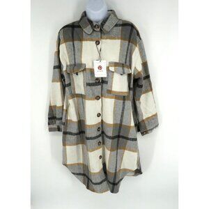 Puwei Womens Plaid Button-Up Long Sleeve Shirt Jacket Medium NWT